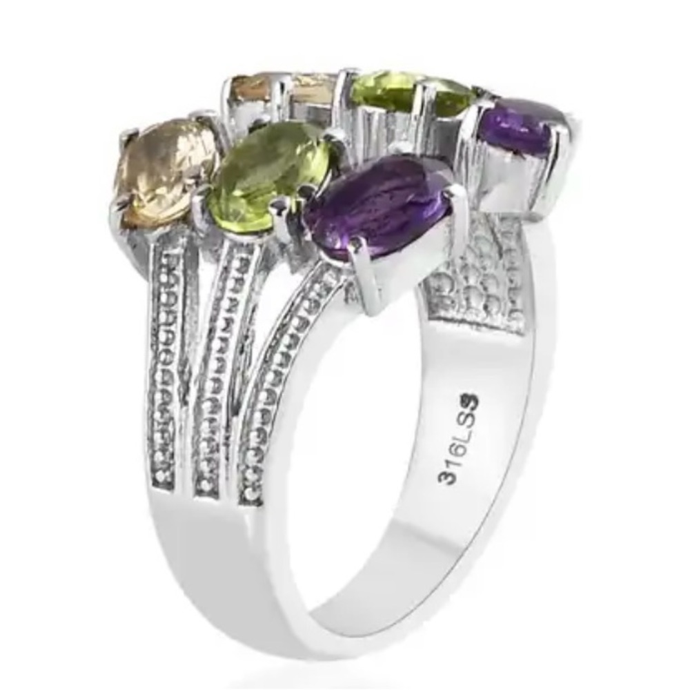 ππAfrican Amethyst, Peridot and Brazilian Citrine Open Band Ringππ - Picture 2 of 10